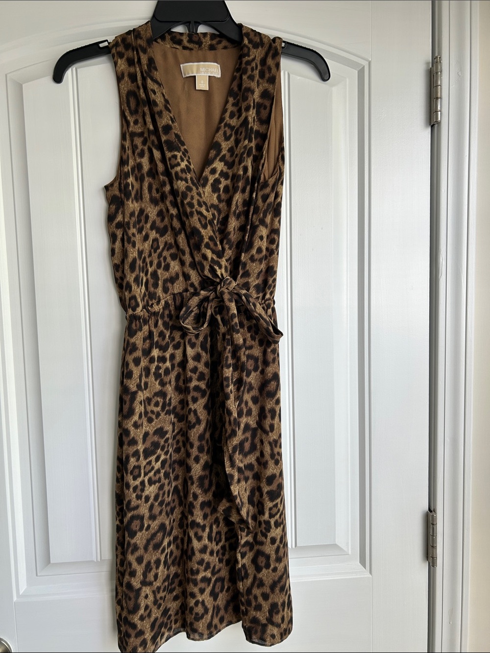 Michael Kors Leopard Print Sleeveless Midi Wrap Dress — Brown